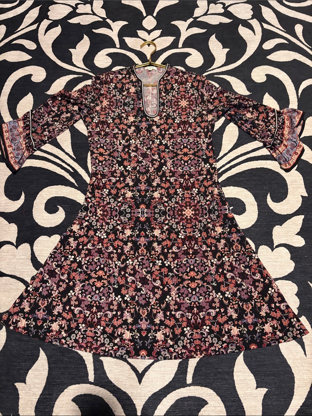 Max Studio Floral Print Dress in Black and Dusty Rose